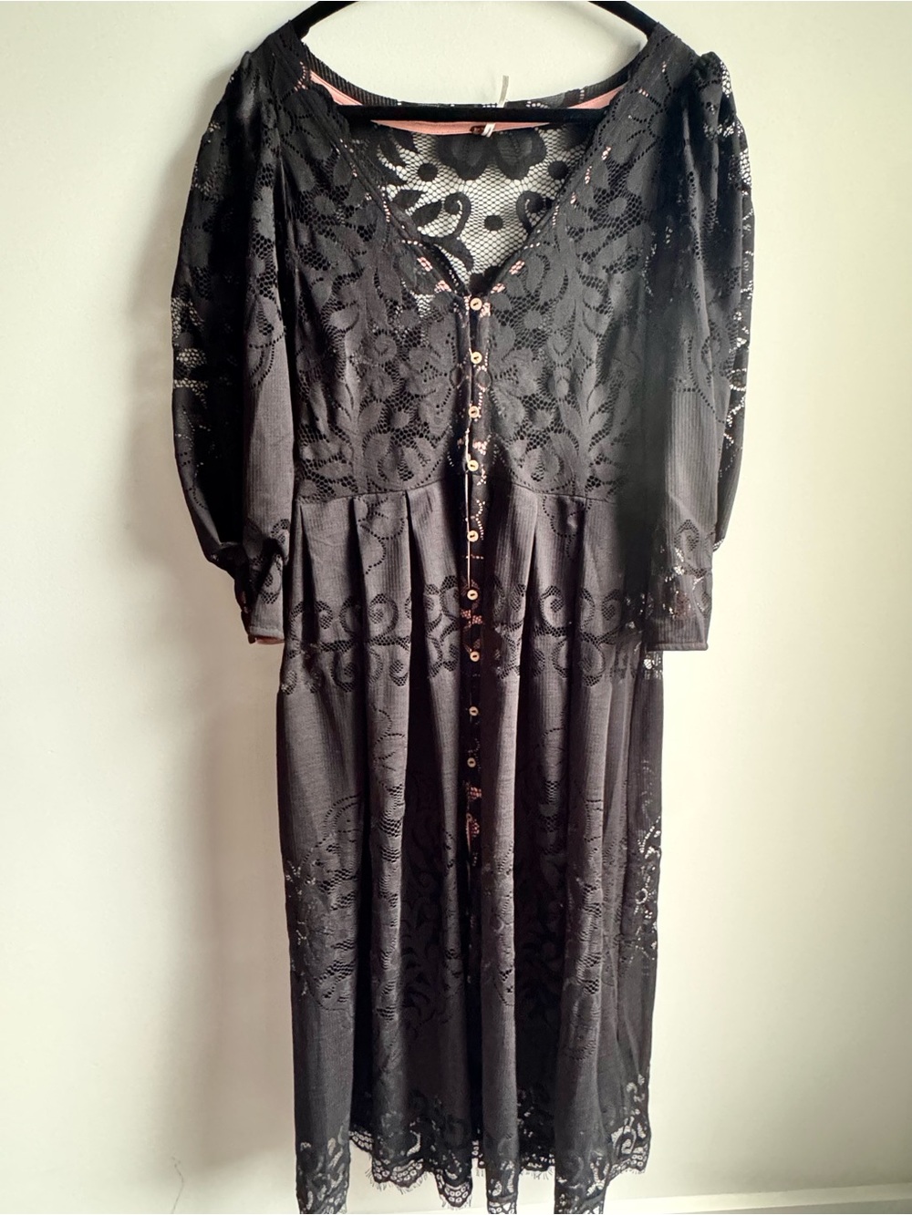 Free People Shadow Dance Midi Black Lace Button-Front Women's Dress size Small